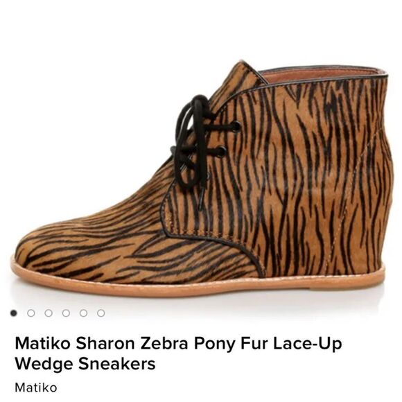 Matiko Sharon Zebra Pony Fur Lace-Up Wedge Sneakers 6 - Picture 1 of 8